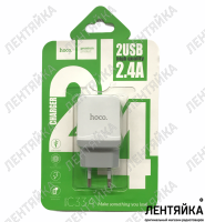 Блок питания сетевой 2 USB HOCO, C33A, 2,4A  пластик,белый