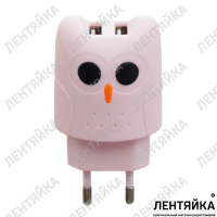 Блок питания сетевой 2 USB kikibelief, KC1A, 2,4A  пластик,розовый